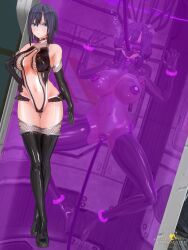  3d bangs bare_shoulders before_and_after black_hair blue_eyes bodysuit boots brain_drain choker cleavage collar corruption cosplay cuffs custom_maid_3d_2 dfish303 female_only femsub fishnets force_feeding gloves hand_on_hip headphones large_breasts latex leotard looking_at_viewer miniskirt navel opera_gloves original oxygen_mask reverse_bunnysuit rubber see-through short_hair skirt smile solo spread_legs standing stasis_tank taimanin_(series) tech_control thigh_boots thighhighs tight_clothing tubes vaginal vibrator visor wires 