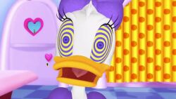  3d animated animated_gif bow daisy_duck dazed disney duck_girl femsub furry looking_at_viewer open_mouth purple_eyes yellow_eyes 