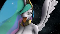 114_(artist) 3d bottomless drool female_only femsub furry horns long_hair looking_at_viewer multicolored_hair my_little_pony nude open_mouth original princess_celestia solo spiral_eyes symbol_in_eyes tongue tongue_out topless wings