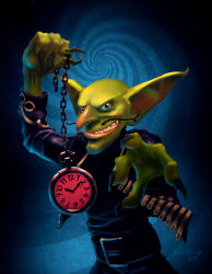  absurdres bladien goblin looking_at_viewer maledom monster mustache pocket_watch pov pov_sub spiral text traditional warcraft world_of_warcraft 