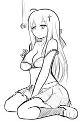 ahoge angel angel_girl blush bra breasts coin empty_eyes etlabsotwe expressionless female_only femsub gabriel_dropout greyscale large_breasts long_hair midriff nipples open_clothes open_mouth pendulum shiraha_raphiel_ainsworth sitting skirt topless underwear undressing