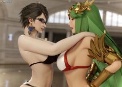 3d bayonetta bayonetta_(series) bikini black_hair cinderdryadva dialogue dochaunt earrings eye_roll female_only femdom femsub fingering glasses glowing_eyes goddess green_eyes groping kid_icarus large_breasts magic multiple_girls nintendo opalu_(va) open_mouth palutena short_hair sideboob sound super_smash_bros. text very_long_hair video voice_acted