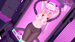  3d armpits arms_above_head beam braid breasts cables clothed_exposure crotch_tattoo drool exposed_chest female_only femsub girls_frontline headdress hk416_(girls_frontline) koikatsu! large_breasts long_hair navel nipples open_mouth pantyhose restrained silver_hair solo tattoo tech_control tongue tongue_out topless twin_braids visor wires zion95suki 