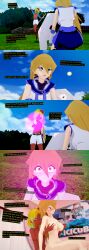  3d alexis_rhodes blonde_hair blush cyanstargazer dark_skin empty_eyes femdom femsub large_breasts long_hair multicolored_hair nipples nude yu-gi-oh! yu-gi-oh!_gx 