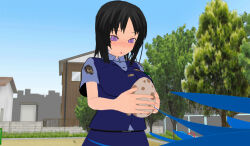 3d 3d_custom_girl blush clothed eggs empty_eyes expressionless female_only original pink_eyes police_uniform