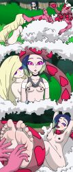  blonde_hair blue_hair enamorus feet foot_focus long_hair lusamine_(pokemon) nintendo nude perrin_(pokemon) pokemon pokemon_(creature) short_hair superslogger tickling 