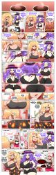 bimbofication blonde_hair brain_drain breast_expansion comic female_only huge_breasts hypnotic_drink large_breasts original purple_hair text thegxjudgement thighhighs