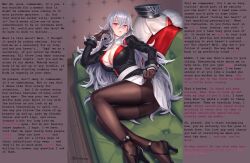  ass azur_lane bragging breasts caption caption_only cleavage couch cuboon curvy dialogue erect_nipples erect_nipples_under_clothes femdom gloves good_sub_conditioning graf_zeppelin_(azur_lane) high_heels hourglass_figure huge_breasts hypnotic_ass hypnotic_eyes large_hips legs long_hair looking_at_viewer lying manip panties pantyhose pov pov_sub shiny_hair silver_hair skirt skirt_lift text thick_thighs thighs turning_the_tables underwear upskirt zebulonpike_(manipper) 