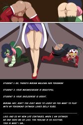 blue_hair caption cat_girl clothed_exposure cosplay femdom femsub idpet liko_(pokemon) meowscarada nemona_(pokemon) nintendo nude pet_play pokemon pokemon_(anime) pokemon_scarlet_and_violet short_hair sitting text