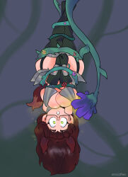  breasts erocoffee femsub glasses gloves hanging_down hypnotic_plant plant restrained vines 