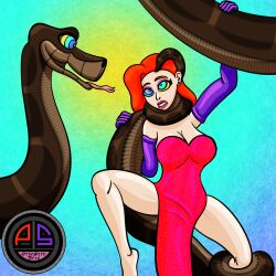 breasts coils disney femsub gloves huge_breasts hypnotic_eyes jessica_rabbit kaa kaa_eyes large_breasts long_hair maledom ordeper_arts red_hair snake the_jungle_book who_framed_roger_rabbit
