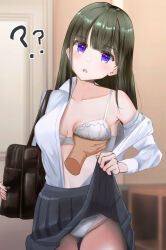 black_hair cellophane_tape femsub groping original panties purple_eyes skirt skirt_lift unaware undressing