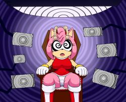  amy_rose chair dr._chaos drool eyes_held_open female_only femsub furry hedgehog_girl hypnotic_screen open_mouth pink_hair sitting sonic_the_hedgehog_(series) spiral_eyes symbol_in_eyes tech_control upskirt 