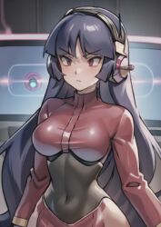  ai_art antenna ass bangs black_hair blush bottomless cables computer darklord3014_(generator) empty_eyes expressionless femsub gloves headphones huge_hips long_hair nintendo no_panties pokemon pokemon_firered_and_leafgreen red_dress red_eyes sabrina skirt standing standing_at_attention tech_control thick_thighs thighhighs tv wires 