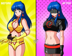 alerith before_and_after blue_hair dirty_pair femsub large_breasts long_hair tech_control visor yuri_(dirty_pair)
