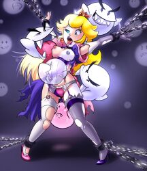  androgynous androgynous_dom blonde_hair blue_eyes blush bondage boo breasts chains corruption crown dress drool femsub ghost gloves high_heels jewelry large_breasts lingerie lipstick monster nintendo nipples opera_gloves possession princess princess_peach shaxbert smile standing super_mario_bros. tears thighhighs tongue tongue_out transformation underwear watermark western white_skin 