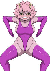  absurdres artist_request ass black_sclera blush breasts collarbone gloves haigure happy_trance horns latex leotard mina_ashido my_hero_academia navel one-piece_swimsuit open_mouth opera_gloves pink_hair pink_skin short_hair simple_background spread_legs squatting standing thighhighs white_background yellow_eyes 
