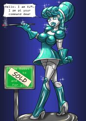  absurdres breasts cigarette cyan_hair female_only femsub gloves high_heels jenny_wakeman large_breasts my_life_as_a_teenage_robot nickelodeon robot robot_girl shadow2007x smile smoke smoking stepfordization text 