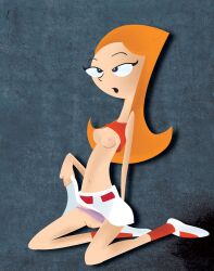 breasts candace_flynn crossed_eyes dazed expressionless female_only femsub kneeling large_breasts long_hair monkeycheese open_clothes phineas_and_ferb red_hair solo underwear western