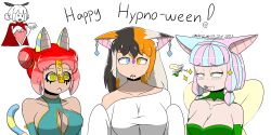 bangs bare_shoulders black_hair blue_eyes blue_hair blush breasts cat_ears cat_girl cat_tail cleavage crossed_eyes drool egyptian expressionless eyebrows_visible_through_hair eyelashes fairy female_only femdom femsub fox_ears fox_girl ghost green_eyes hair_buns halloween happy_trance hypnotic_accessory jewelry jiangshi large_breasts long_hair magic mascara missy_(sobergin) moth_girl multicolored_eyes multicolored_hair multiple_girls multiple_subs open_clothes open_mouth orange_hair original pink_hair red_hair reimiko_(sobergin) rosie_(sobergin) short_hair sideboob signature simple_background sleepy smile sobergin sparkle spiral_eyes talisman text tulip_(sobergin) vampire white_hair yellow_eyes 
