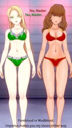  bra dialogue draco_malfoy empty_eyes english_text femsub genderswap harry_potter_(series) hermione_granger hypnotic_magic koikatsu! magic panties perfect_idiot text 