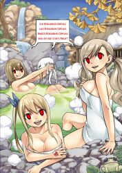  bare_shoulders bath blonde_hair bottomless breasts brown_hair cleavage collarbone corruption dialogue edens_zero elie_(rave_master) empty_eyes fairy_tail female_only femsub glowing glowing_eyes happy_trance hiro_mashima hot_spring huge_breasts large_breasts long_hair looking_at_viewer looking_back lucy_heartfilia manip multiple_girls nude open_mouth plue rave_master rebecca_bluegarden red_eyes short_hair smile speech_bubble tattoo tech_control text topless towel water 