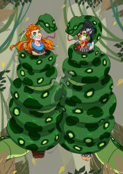 aloy_(horizon_zero_dawn) black_hair braid coils glycon green_eyes horizon_zero_dawn jungle necklace orange_hair original ponytail smile snake supi01 talanah tongue