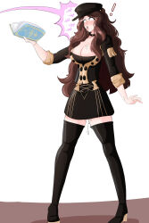  a_singular_fish blush book brain_drain brown_hair cleavage collar dorothea_arnault dress_shirt drool eyebrows_visible_through_hair female_only femsub fire_emblem fire_emblem_three_houses hat large_breasts long_hair magic nintendo no_panties open_mouth precum school_uniform shrunken_irises simple_background skirt solo thigh_heels thighhighs tongue tongue_out white_background 