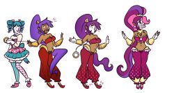  breasts claire_(sephirothkefka) clown clown_girl clownification corruption dark_skin dollification earrings elf_ears female_only femdom femsub gloves happy_trance inkyfluffsdraws jewelry long_hair makeup open_mouth ponytail purple_hair shantae shantae_(series) smile transformation very_long_hair 