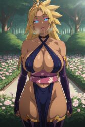  ai_art blonde_hair china_dress choker drool earrings energy_kyouka!!! expressionless huge_breasts kyouka_shiraishi long_hair manip open_mouth standing_at_attention tan_skin 