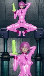  3d alternate_color_scheme alternate_costume alternate_hair_color arms_above_head bodysuit breasts cameltoe catsuit collar comic dildo erect_nipples erect_nipples_under_clothes female_only femsub happy_trance honey_select_2 latex murochi-san open_mouth original pink_eyes pink_hair rubber short_hair smile solo spread_legs squatting tentacles tongue tongue_out 