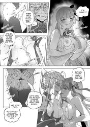  absurdres artoria_pendragon artoria_pendragon_(lancer) ass ass_grab bb_(fate/extra_ccc) blush body_swap breast_press comic dialogue english_text fate/extra_ccc fate/grand_order fate_(series) femsub from_behind greyscale heart heart_eyes hyoui_lover large_breasts leotard looking_at_viewer lying naughty_face naughty_smile nipple_play nipple_tweak nipples one_eye_open possession pussy_juice speech_bubble spit_trail sub_on_sub sweat symbol symbol_in_eyes symmetrical_docking tagme text tongue tongue_out torn_clothes trembling wink yuri 