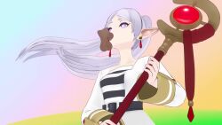 amateurthrowaway clothed elf elf_ears fellatio femsub frieren frieren:_beyond_journey&#039;s_end maledom oral pink_eyes staff twintails video white_hair