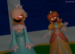 3d blonde_hair breasts brown_hair clothed crown dress femsub gloves glowing_eyes hypnolordx hypnotic_mask leaning_forward living_costume looking_at_viewer mask nintendo phanto possession princess princess_daisy princess_rosalina royalty super_mario_bros. super_mario_bros._wonder super_mario_galaxy