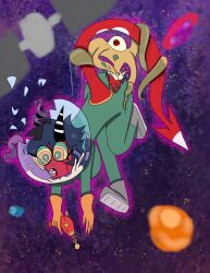 alien alternate_costume cum cum_in_ass cum_in_mouth demon demon_girl fellatio femsub helluva_boss millie_(helluva_boss) multicolored_eyes red_skin tail tcross tentacles