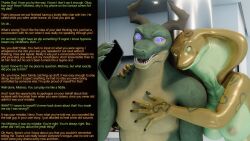  3d becca_(thalarynth) caption dialogue expressionless furry harry_(thalarynth) horns humor lizard_boy open_mouth original phone scalie snake_girl spiral_eyes text thalarynth_(manipper) 