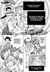 accidental_hypnosis artist_request character_request charm_(spell) chocolate heart_eyes monochrome screenshot tagme translated ura_dungeon_okusan yuri 