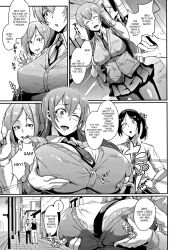  aware aya_kawai bra breast_grab clothed dialogue dolls_(fan_no_hitori) embarrassed english_text fan_no_hitori groping hard_translated kaho_(dolls) long_hair multiple_girls one_eye_open rina_(dolls) short_hair text translated underwear 