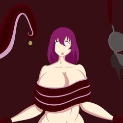 bottomless breasts femsub hypnotic_accessory large_breasts lgd nude open_mouth short_hair spiral_eyes symbol_in_eyes tentacles topless