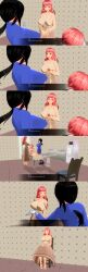 3d barefoot black_hair breasts custom_maid_3d_2 feet lolislove mother_and_daughter pink_eyes pink_hair red_eyes sitting