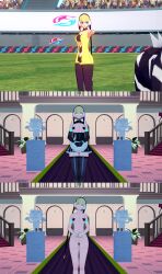 3d before_and_after blonde_hair djiwedmewj elesa_(pokemon) empty_eyes femsub happy_trance large_breasts nintendo nude pokemon pokemon_entrancing_wishes