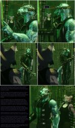  3d armor borg caption cat_girl comic complex_background drone dronification furry hivemind indifferent laser_pointer lizard_boy scalie snake_boy star_trek tail tech_control text thalarynth_(manipper) 