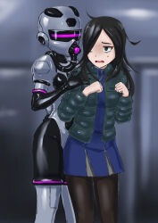 black_eyes black_hair blush bodysuit boots drone female_only femdom femsub gas_mask gloves hypnotized_dom jacket long_hair mask open_mouth opera_gloves original pantyhose rubber skirt sweat tech_control thigh_boots thighhighs trapped tsumadzu visor