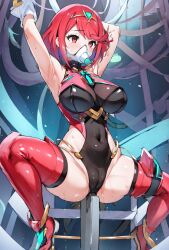  ai_art anal arms_above_head blush boots cables cameltoe corruption empty_eyes female_only femsub gas_mask hair_ornament high_heels huge_breasts leotard nintendo pyra_(xenoblade) red_eyes red_hair restrained spread_legs squatting sweat thigh_boots thighhighs toirettopepa_no_fukuro_(generator) wings xenoblade_chronicles xenoblade_chronicles_2 