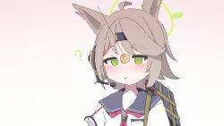  ahoge animated blue_archive brown_hair empty_eyes expressionless female_only femsub fox_ears fox_girl green_eyes halo otogi_(blue_archive) pendulum school_uniform shiratos short_hair simple_background video white_background 