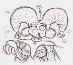  ameerashourdraws breasts chrono_cross confused dronification drool female_only femsub greyscale harle jester makeup open_mouth orb_of_confusion solo spiral square_enix symbol 