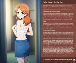 ai_art annie_(hypnogriff) bra caleb_(hypnogriff) empty_eyes female_pov femsub green_eyes hypnogriff_(generator) hypnogriff_(writer) long_hair love maledom original pale_skin red_hair skirt stripper text