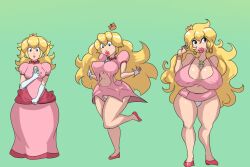  before_and_after bimbofication blonde_hair breast_expansion breasts cleavage crown erect_nipples female_only femsub gloves hair_growth huge_breasts jewelry large_hips large_lips lemonfont long_hair midriff miniskirt nintendo open_mouth opera_gloves panties princess princess_peach skirt super_mario_bros. tongue tongue_out transformation underwear upskirt very_long_hair 