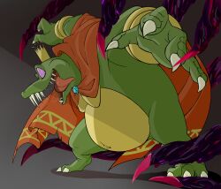  alligator_boy androgynous_dom bracelet cape claws corruption crown dharkon donkey_kong_(series) furry jewelry jingai0129 king king_k._rool leaning_forward male_only malesub multicolored_eyes navel nintendo open_mouth possession purple_sclera sharp_teeth super_smash_bros. tentacles tongue tongue_out white_eyes 