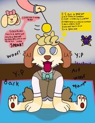  blonde_hair bottomless buddy_(dollys_factory) bunny_girl cinnabun_(dollys_factory) dog_boy dog_ears dog_pose dollys_factory furry open_mouth paws pendulum roblox spiral_eyes starbonnie552 tongue_out wholesome 